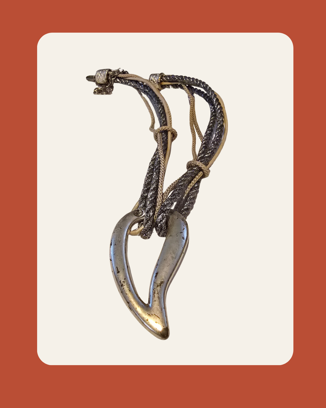 Oxidized Echo Leaf & Woven Cords Necklace