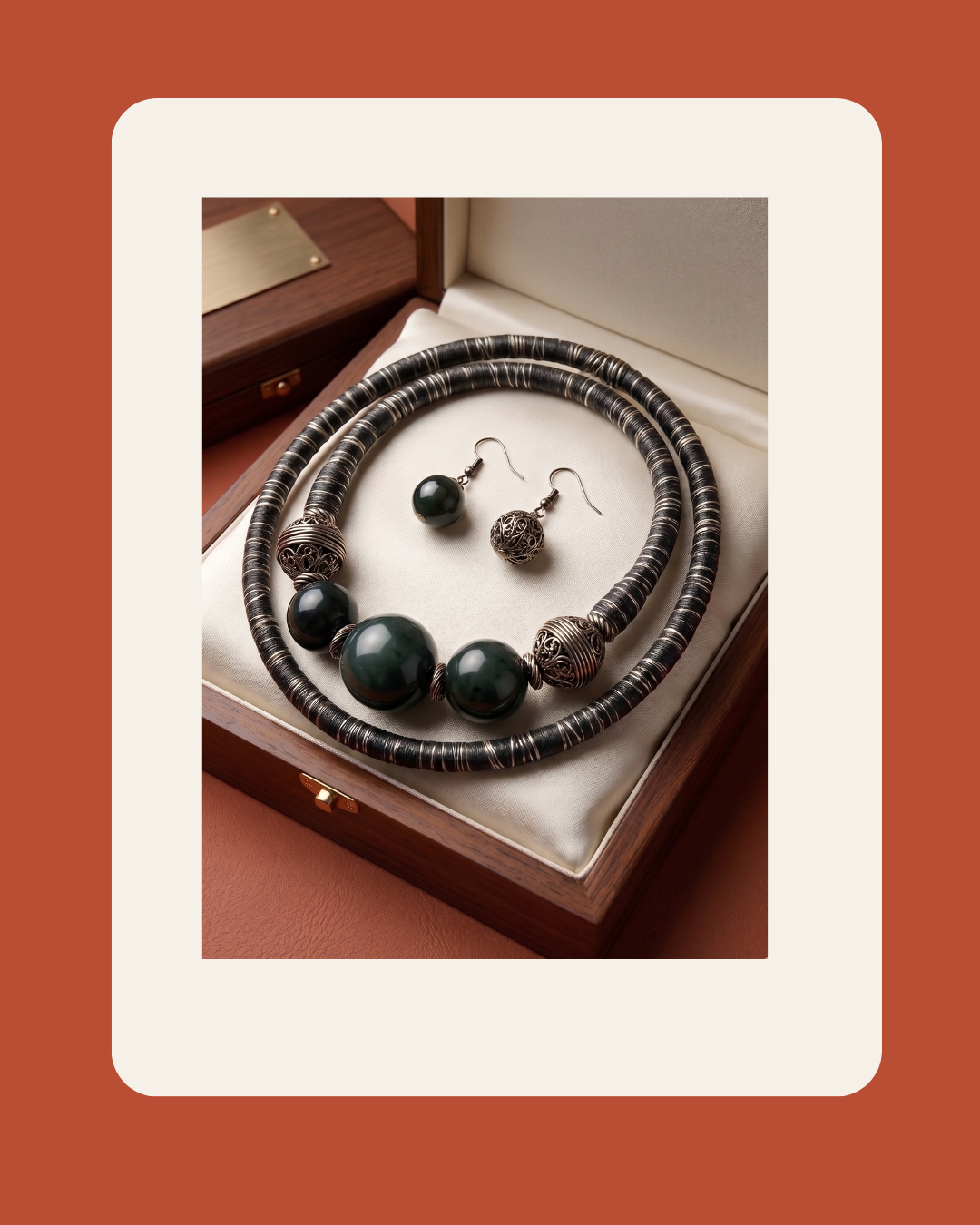 Midnight Verdure Deep Jade & Wirework Coil Jewelry Set