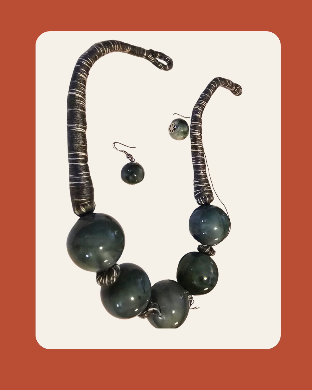 Midnight Verdure Deep Jade & Wirework Coil Jewelry Set